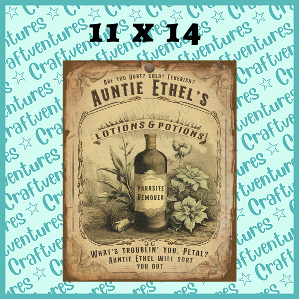 Auntie Ethel Lotions and Potions Poster