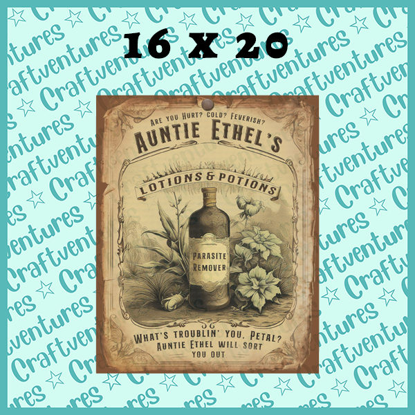 Auntie Ethel Lotions and Potions Poster